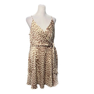 Express Tan Leopard Faux Wrap Mini Dress Size Large NWT